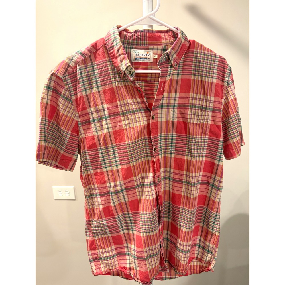 Faherty Organic Cotton Plaid Shirt Short Sleeve Beach House Coastal Prep